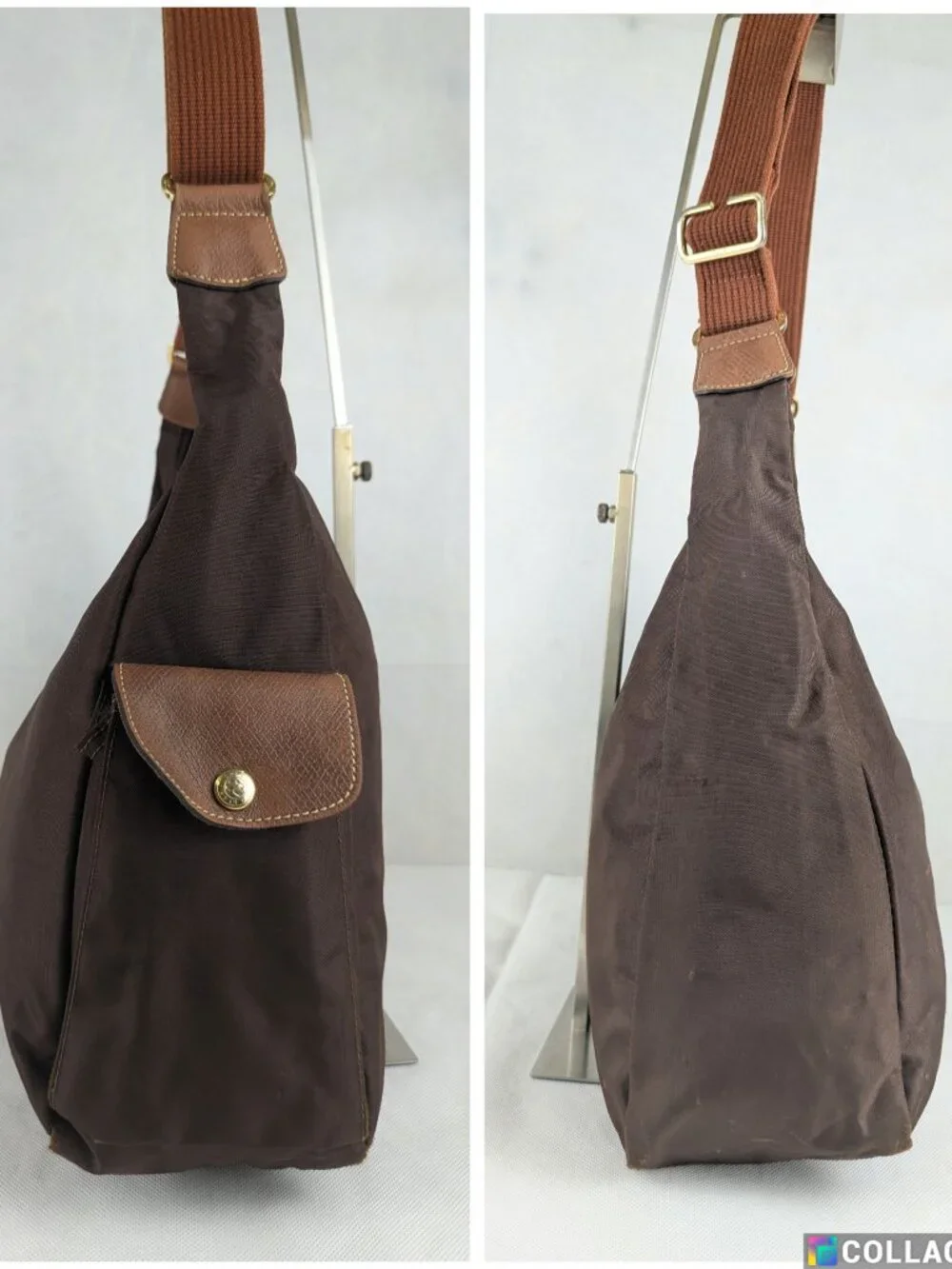 Authentic Longchamp le Pliage Hobo Shoulder Crossbody Bag Brown Made in China